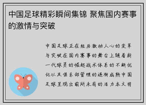 中国足球精彩瞬间集锦 聚焦国内赛事的激情与突破